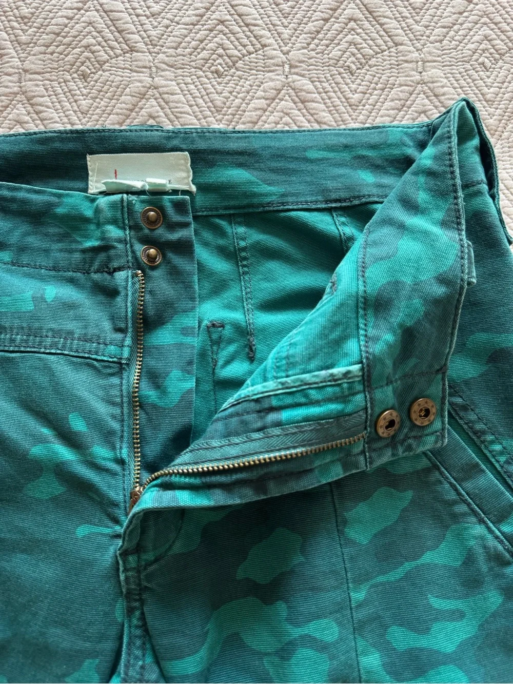 Anthropologie Austin Cargo Trousers Pants Camo Dark Turquoise Size 27 - Picture 9 of 16